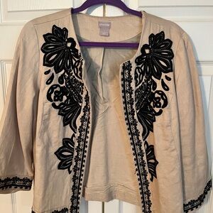 Chico's Tan Jacket with Black Embroidery